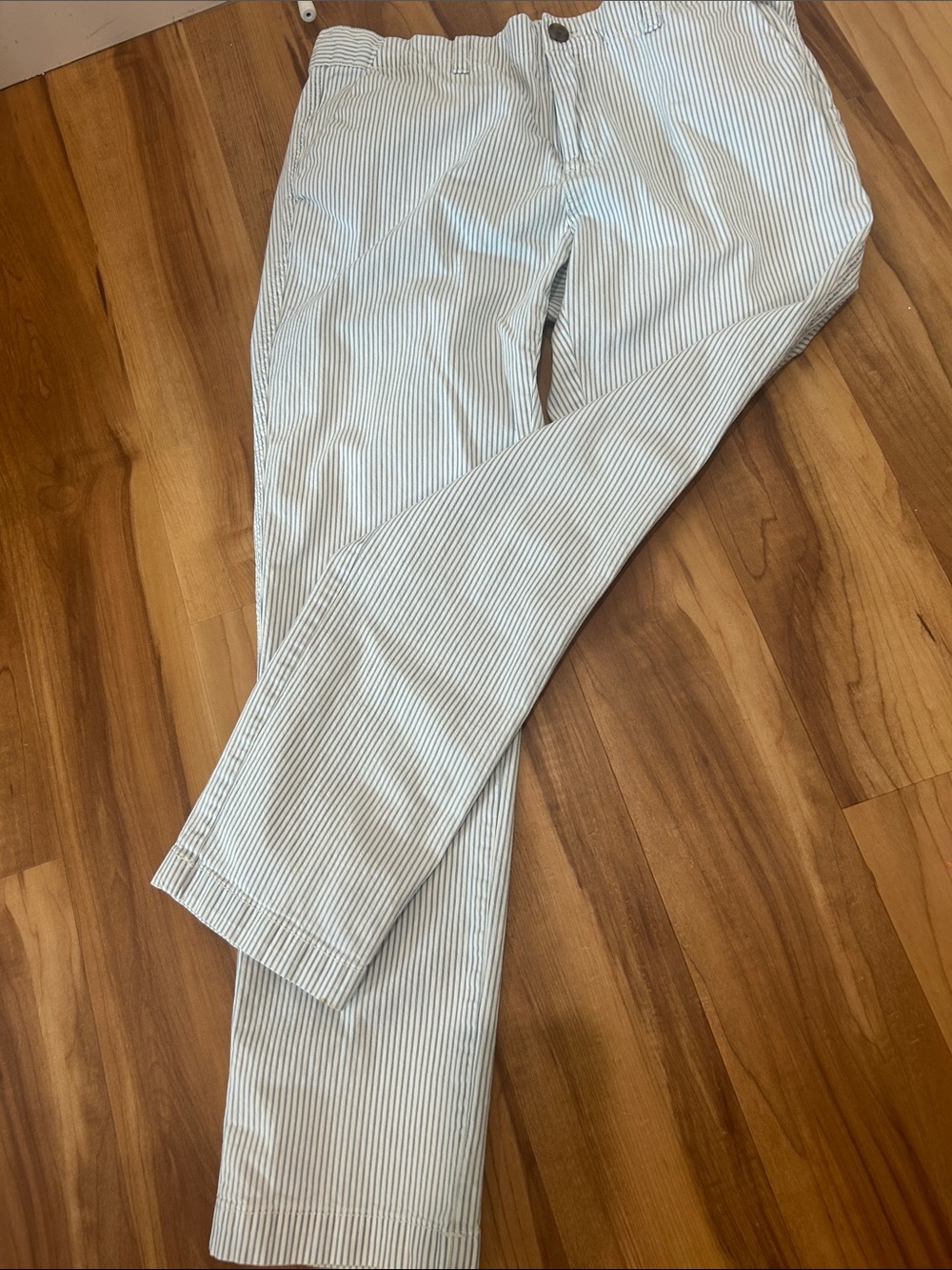 GAP Light Blue and White Pinstripe Slim Chinos